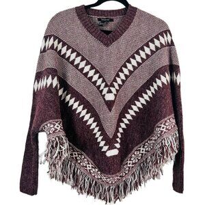 Revamped Pink V-Neck Wool Blend  Knit Sweater Poncho Women Size Large